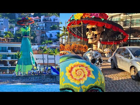 CATRINA GIGANTE ya está LISTA en el MALECÓN de PUERTO VALLARTA para pasar HALLOWEEN y DÍA de MUERTOS